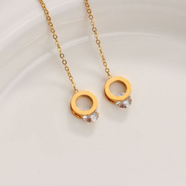 Золотистые серьги-протяжки Кольца с кристаллами CJH32665