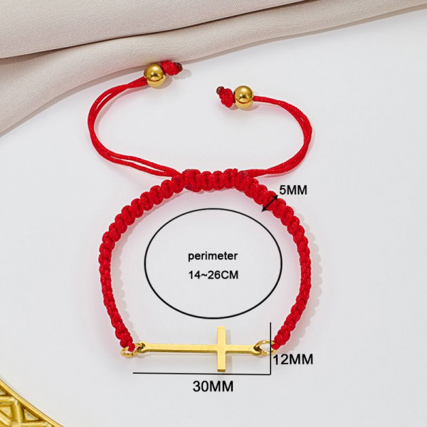 Браслет плетеная нить с длинным серебристым крестом CJQ65918