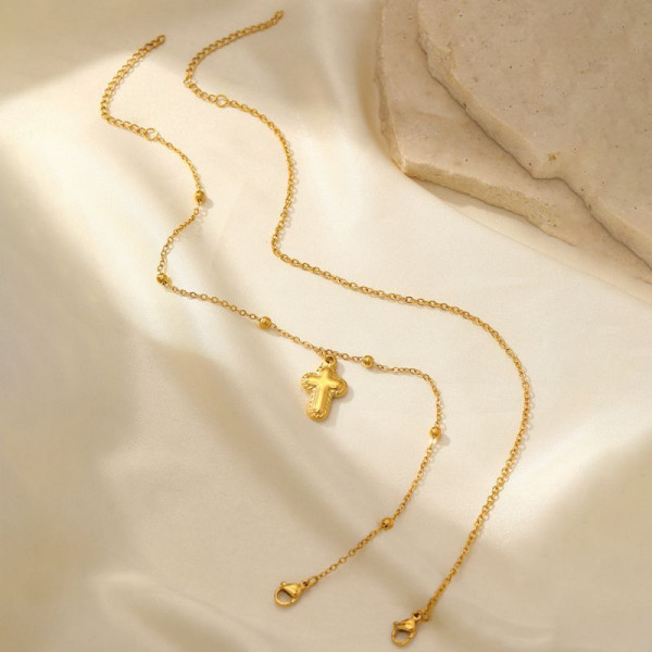 Браслет двухрядный с подвеской в форме креста CJM03917