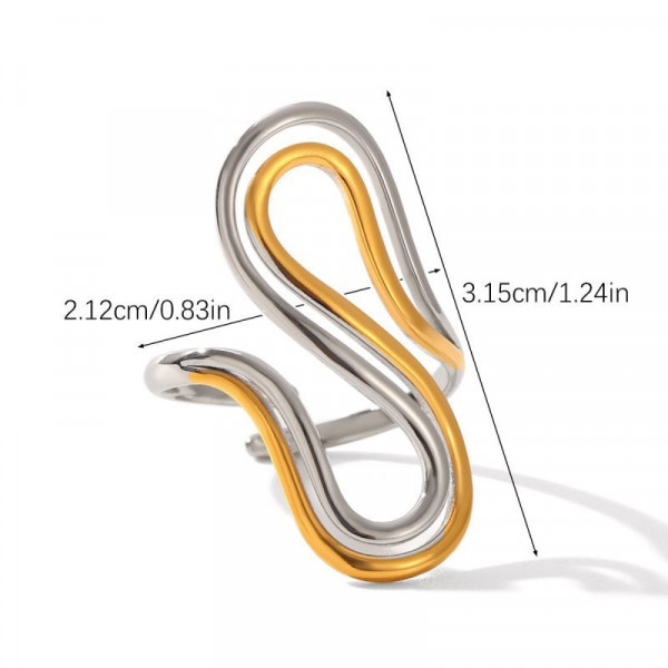 Разомкнутое кольцо с волнообразным двухцветным дизайном CJN93223