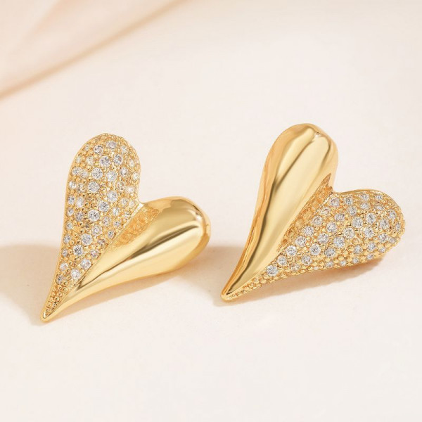 Асимметричные серьги-сердца с кристаллами CJL20465