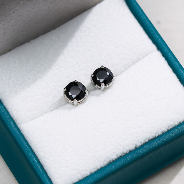 Серьги медь чёрный камень циркон 1J12326CJJ