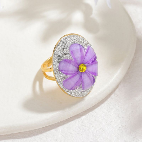 Разомкнутое стальное кольцо с крупным перламутровым цветком CJP80866