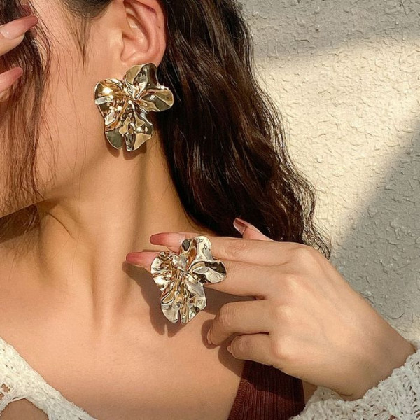 Дизайнерские серьги-пусеты зеркальные цветы CJM58678