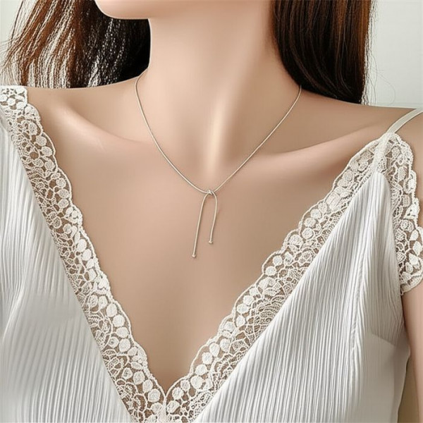 Минималистичное колье-галстук из гладкого металла без вставок 11643CJJ