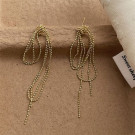 Длинные серьги пусеты с каскадом золотистых цепочек CJL47361