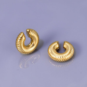 Золотистые рифленые серьги-каффы CJH14867