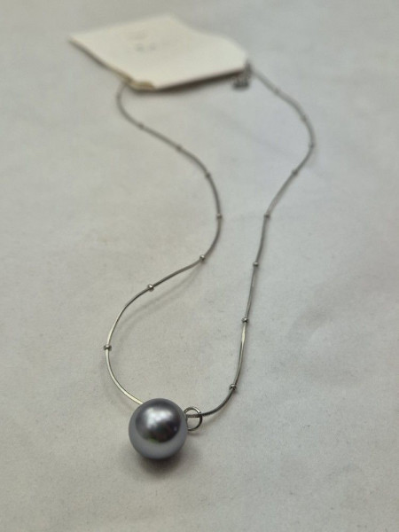Тонкая серебристая цепочка с крупной темно-фиолетовой жемчужиной J10805CJJ