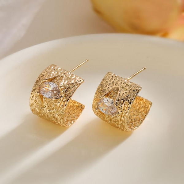 Серьги-пусеты Полукольца с кристаллом CJD00889