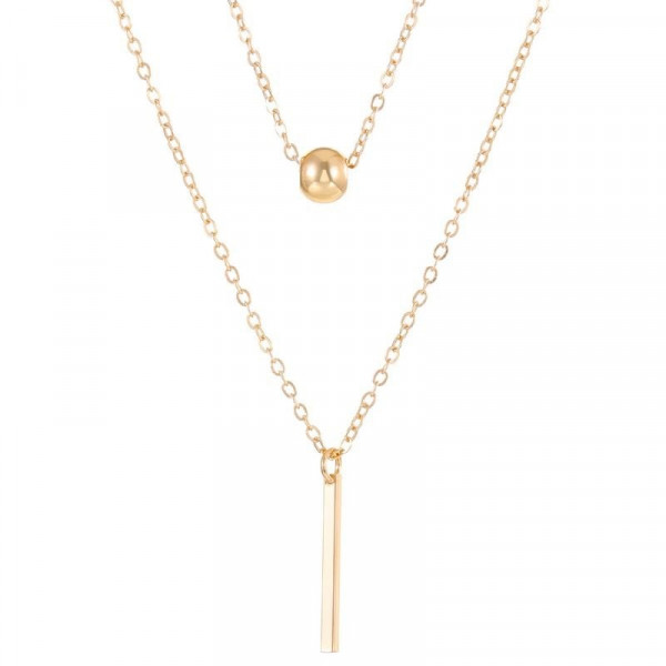 Двойная цепочка с геометрической подвеской в виде шарика и планки CJC14384