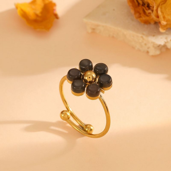 Кольцо с зеленым цветком из камня «кошачий глаз» CJR85764