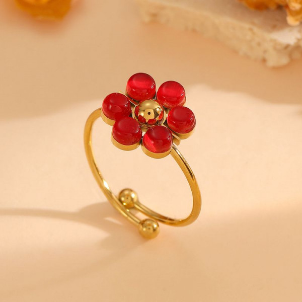 Кольцо с зеленым цветком из камня «кошачий глаз» CJR85764