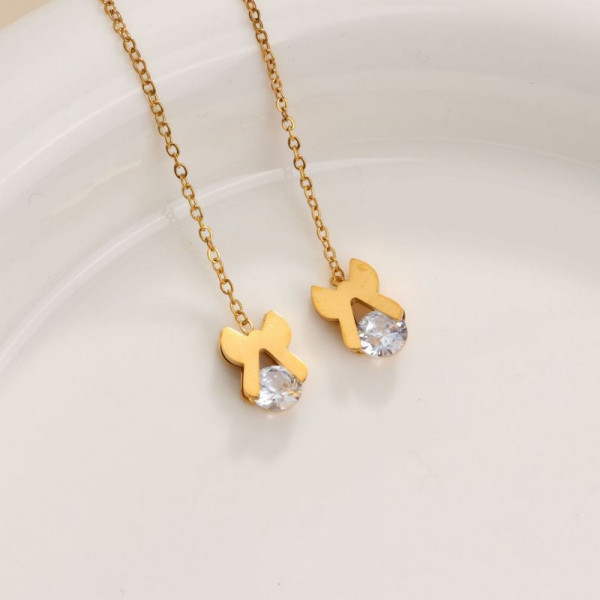 Золотистые серьги-протяжки Бантики с кристаллами CJH32664