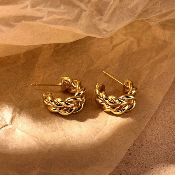 Серьги-полукольца с двойным плетением CJL96754