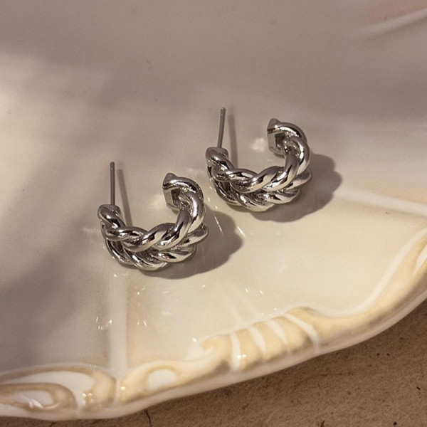 Серьги-полукольца с двойным плетением CJL96754