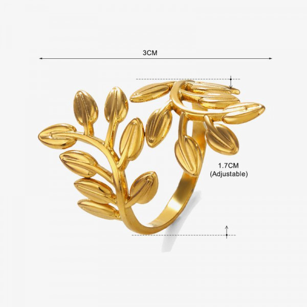 Разомкнутое стальное кольцо в форме изящного листа CJM03734