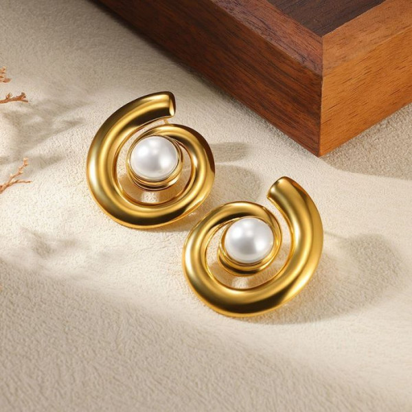 Серьги Спирали с жемчужной вставкой CJL28268