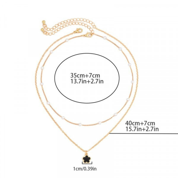 Двойная цепочка с жемчужинами и красной каплевидной подвеской CJC60830