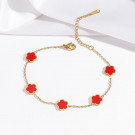 Браслет-цепочка с ярко-красными элементами клевера CJJ30298