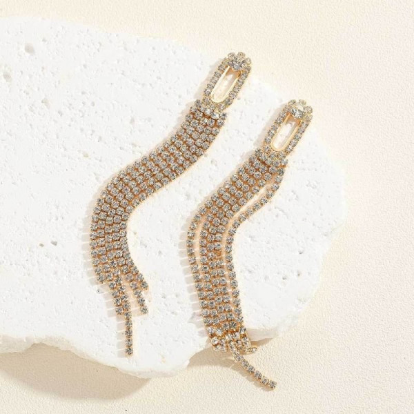 Серьги-подвески волны со стразами CJC58260