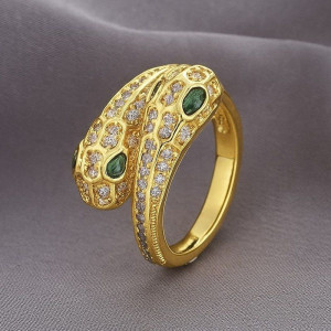 Кольцо медь с напылением золотом и фианитами змея 1J11977CJJ
