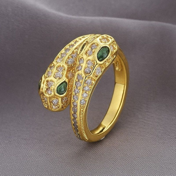 Кольцо две змеи в золоте с зелеными вставками 1J11977CJJ