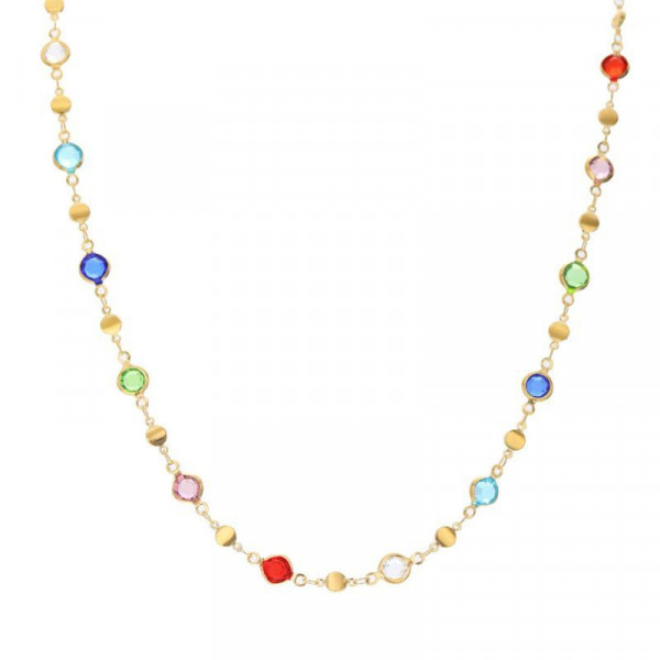 Золотистое колье с разноцветными кристаллами CJH65360