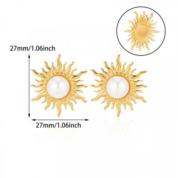 Серьги-пусеты Солнце с жемчугом CJL28269