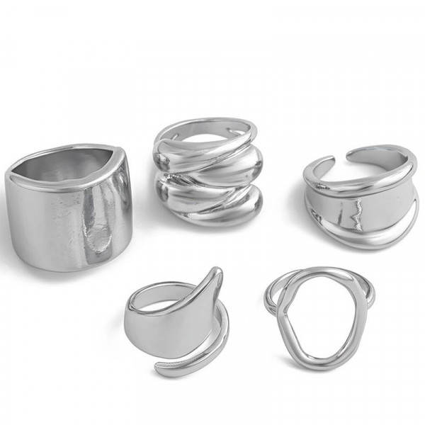 Сет серебристых колец в стиле минимализм и авангард 1J11843CJJ