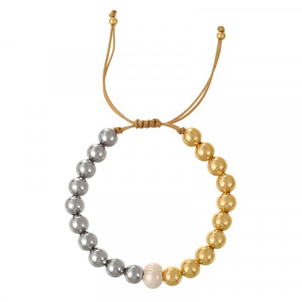 Браслет из металлических бусин с жемчужной вставкой CJL27956
