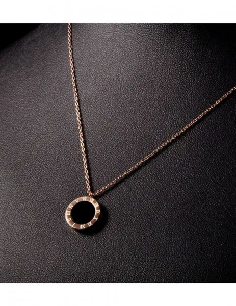 Стальная цепочка двусторонняя с напылением золотом кулон круглый с белой и черной вставкой и цифрами J10102CJJ