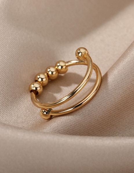 Двойное кольцо с золотистыми шариками-бегунками G34481