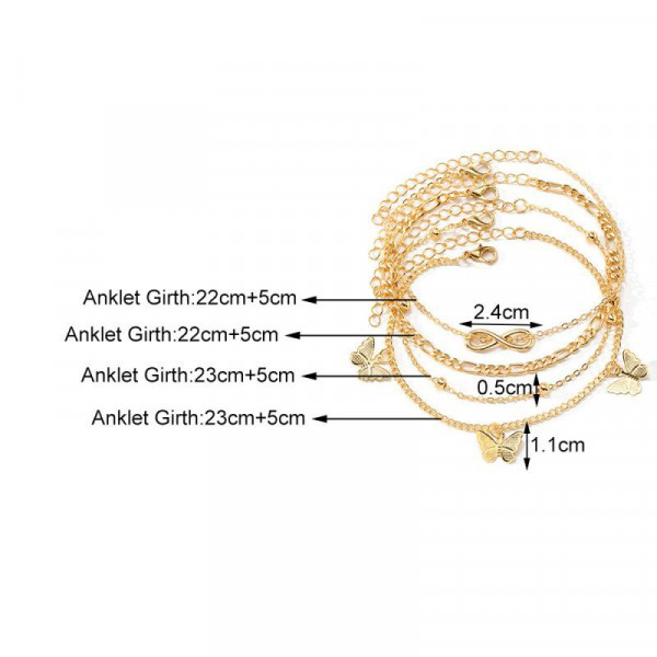 Браслет на ногу многослойный с бабочками CJH63225