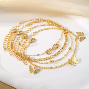 Браслет на ногу многослойный с бабочками CJH63225