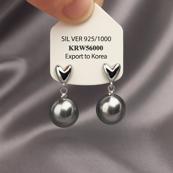 Серьги-пусеты с сердцами и серым жемчугом 1J12093CJJ