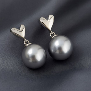 Серьги-пусеты с сердцами и серым жемчугом 1J12093CJJ