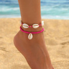 Браслет на ногу из розовых бусин с ракушками CJL68300