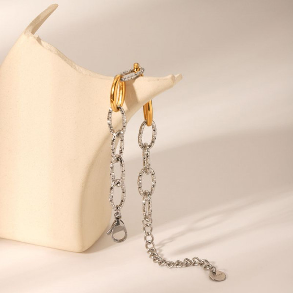 Браслет комбинированный из двухцветных крупных звеньев CJL78829