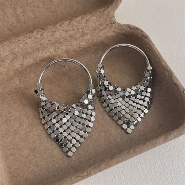 Серьги кольца с подвесками из металлической сетки CJL14707