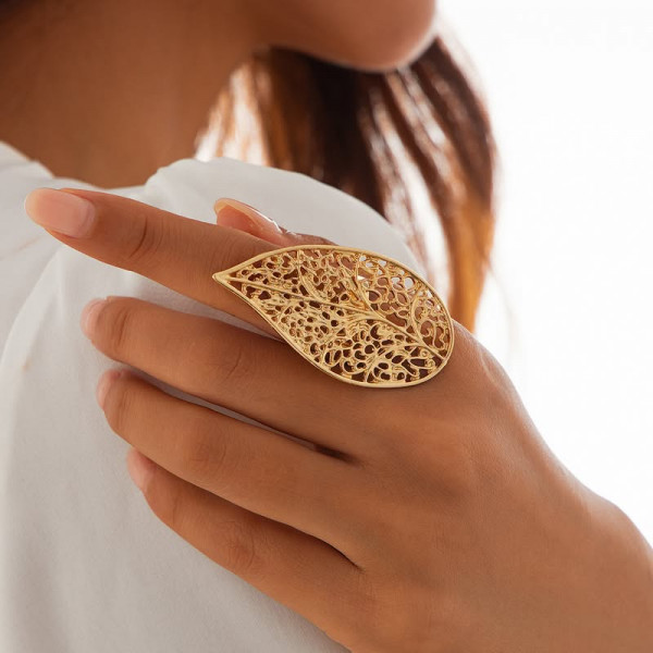 Кольцо на весь палец в форме резного листа 1J11779CJJ