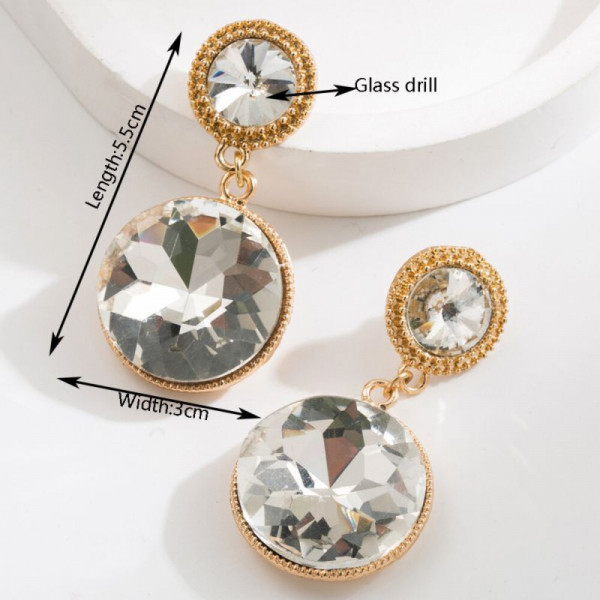 Висячие серьги с крупными круглыми кристаллами в золотистой оправе CJH24609