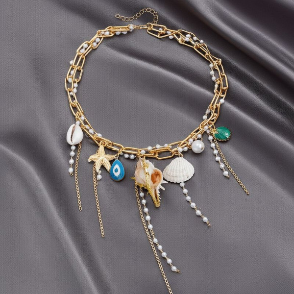 Колье ювелирный сплав с ракушками 1J11845CJJ