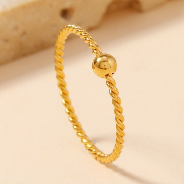 Тонкое стальное кольцо с шариком в серебре CJH26657