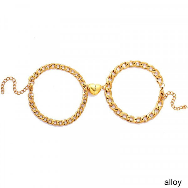 Парные браслеты золотая цепь с магнитным сердцем CJQ26962