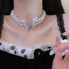 Жемчужный чокер с декоративной бабочкой и кристаллами CJG57234