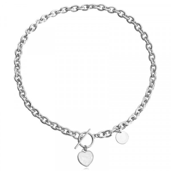 Стальная цепочка с кулоном в форме гладкого сердца 1J12272CJJ