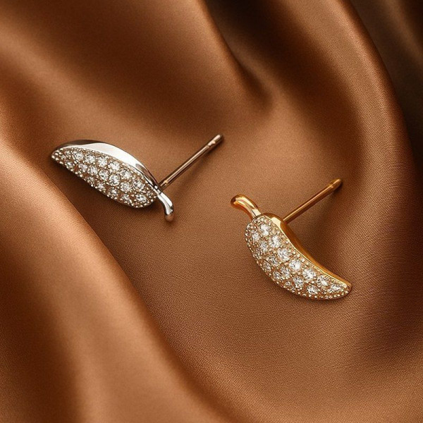 Серьги-гвоздики листья со стразами J10711CJJ