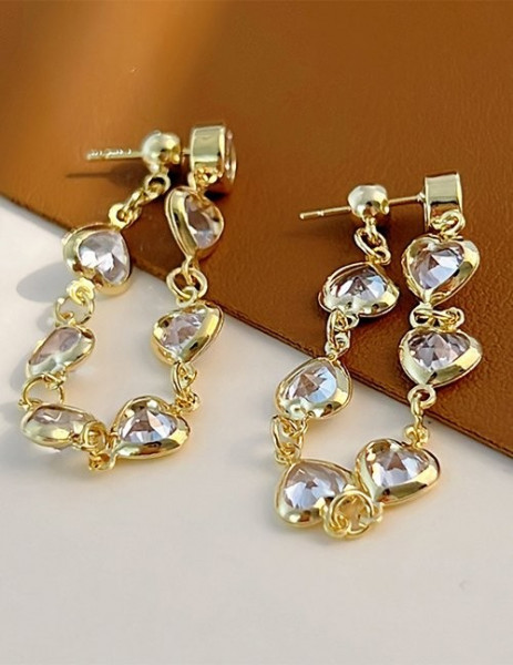 Длинные серьги-пусеты с цепочкой сердец Z14763