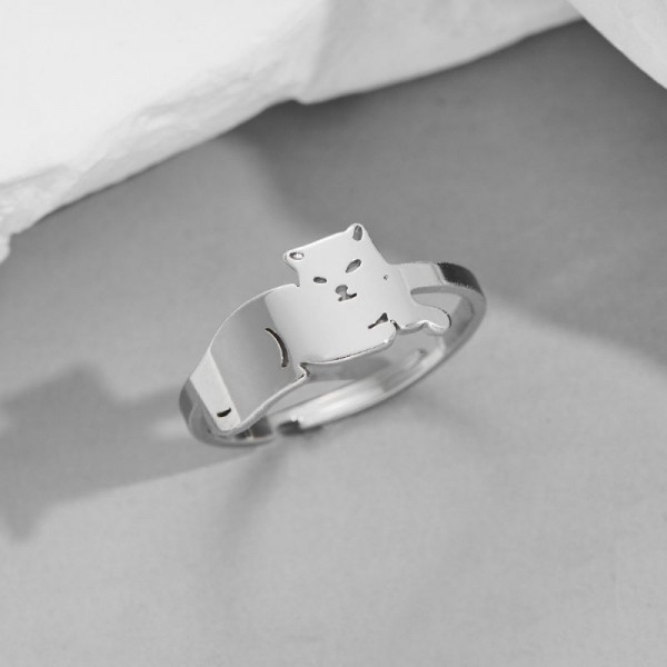 Серебристое кольцо с грациозной кошкой из стали CJH89498