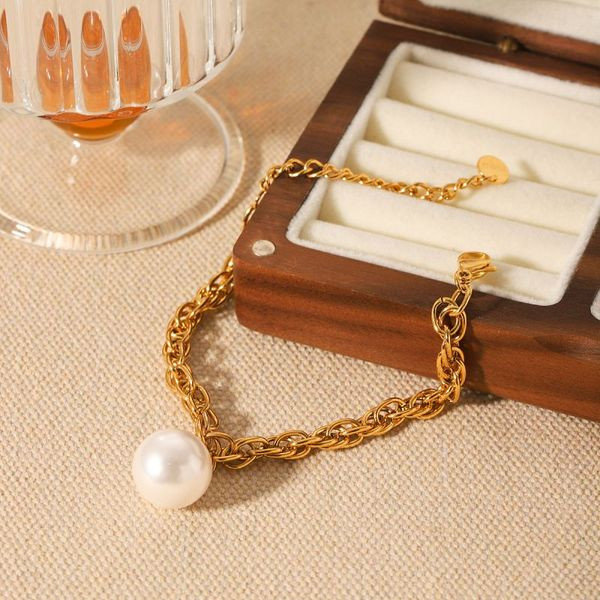 Браслет цепочка с подвеской из крупной жемчужины CJL36257